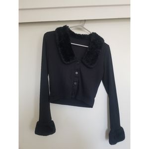Black Faux Fur Detail Sweater